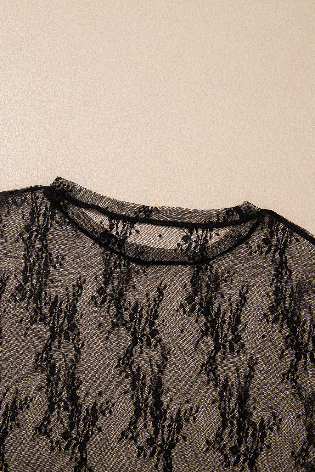 Black Plus Size Sheer Lace Mesh Short Sleeve Top