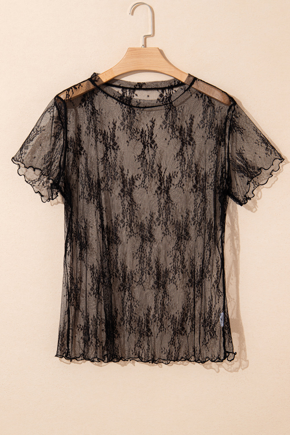 Black Plus Size Sheer Lace Mesh Short Sleeve Top