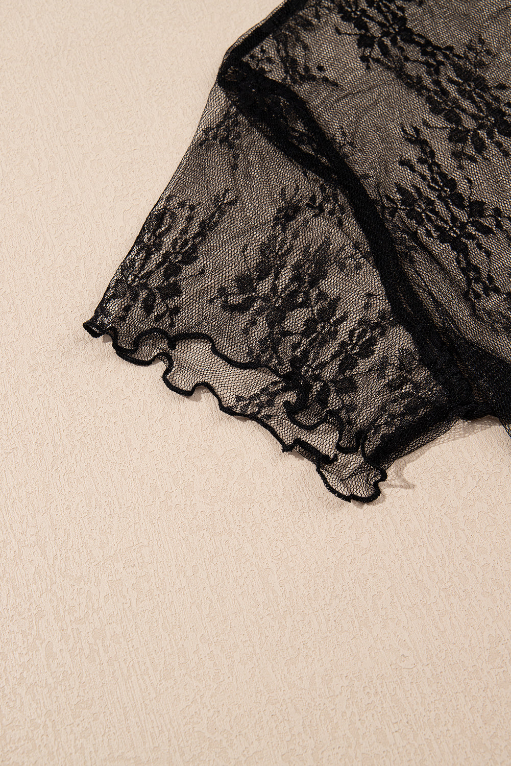 Black Plus Size Sheer Lace Mesh Short Sleeve Top