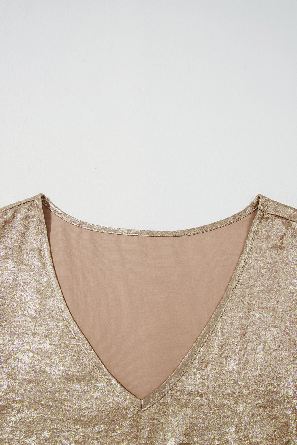 Gold Plus Size Metallic V Neck Short Sleeve Blouse